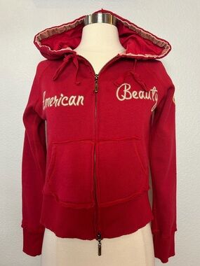 Cochni Hoodie Jacket Womens M Red Embroidered American Beauty Made In Italy